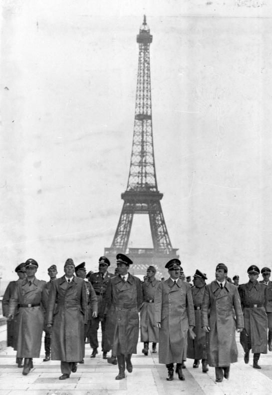 Adolf Hitler and his staff on the Trocadero, during his only visit to Paris, in occupied France